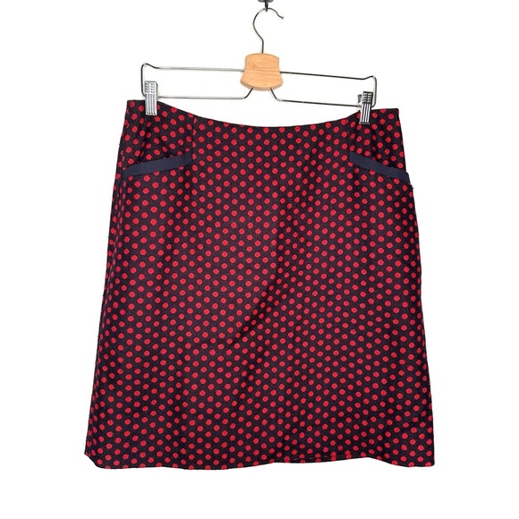 Talbots | Navy and Red Polka Dot Wool Pencil Skirt Size 12 - Picture 2 of 7